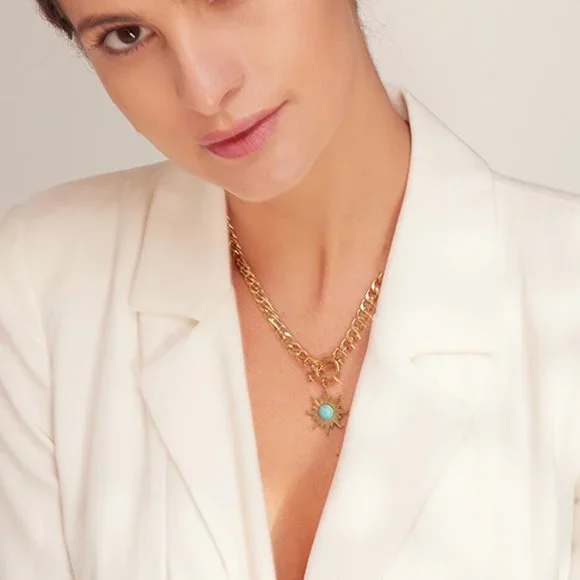 SALE!!  18K gold Sun Flower Pendant Necklace Stainless Steel - Picture 4 of 7